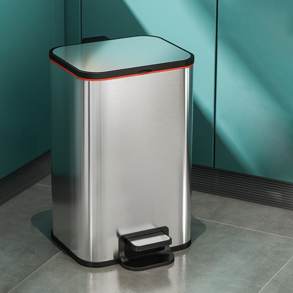 Poubelle cylindrique longue en acier inoxydable à pédale argentée avec couvercle image de fenêtre