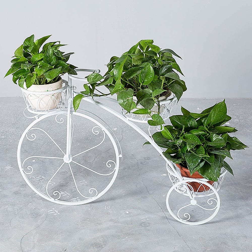 Retro Antique Bicycle Metal Plant Stand in White window image