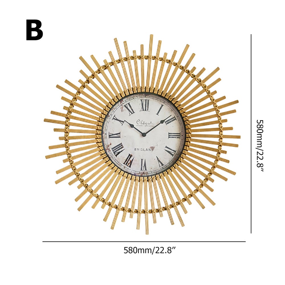 22.8" Oversized Creative Sunburst-Shape Bamboo Wall Clock window image