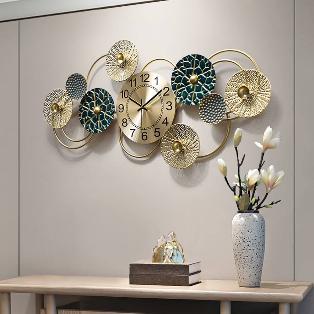 Style B Classic 3D Round Hollow-out Lotus Leaves Large Wall Clock Home Decor window image