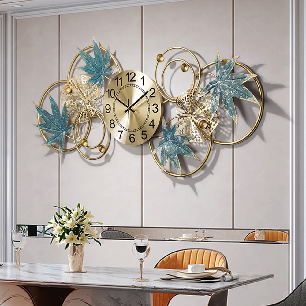 Style A Modern Maple Leaves Metal Wall Clock with Hollow-out Design window image