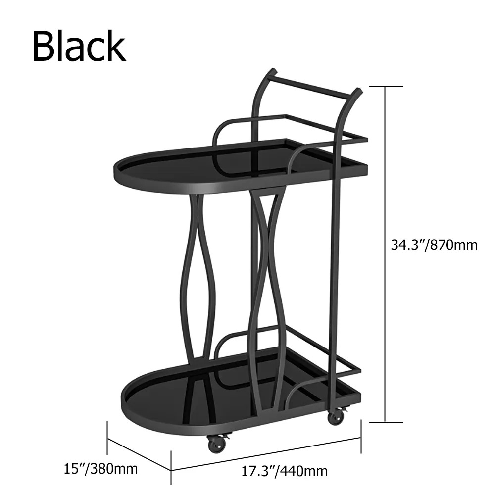 Black Modern Bar Cart with Tempered Glass & Metal Frame window image