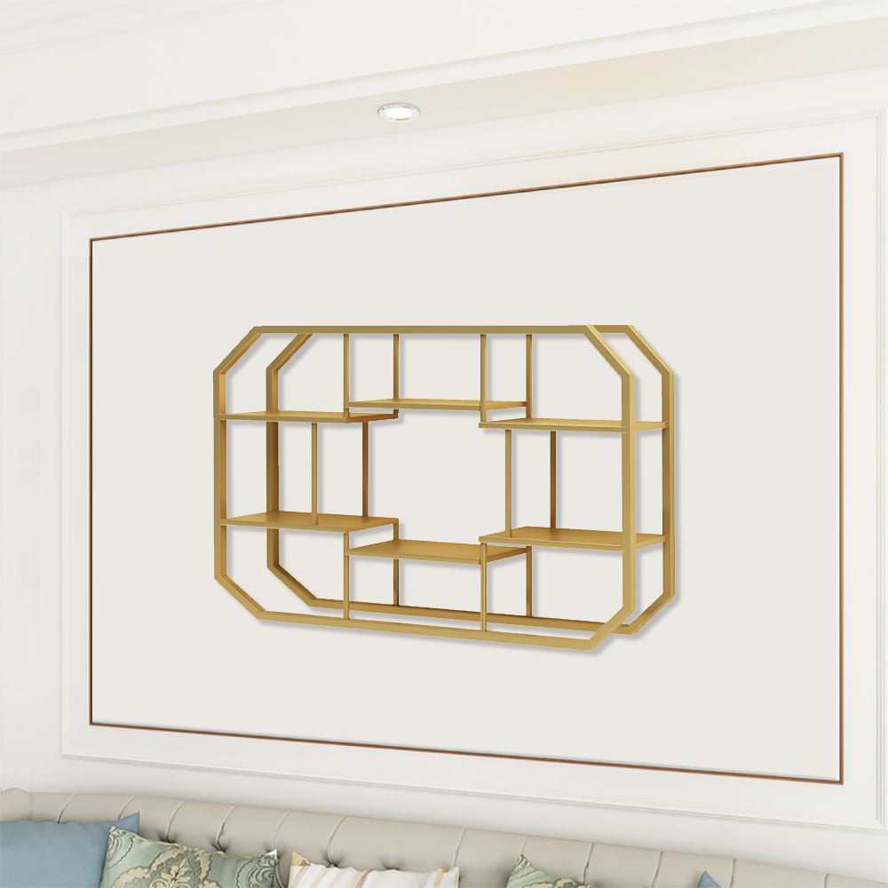 モジュレーションディレイ AES106 StellaFloatingDream Modern Geometry 6-Tiered Floating Shelves for Study in Gold