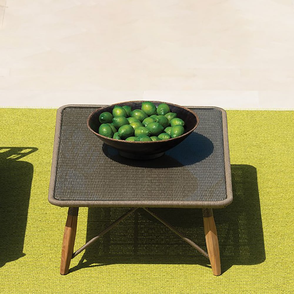 Rattan Woven Square Outdoor Coffee Table with Stone-top in Ash Wood Legs window image