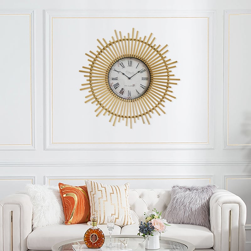 22.8" Oversized Creative Sunburst-Shape Bamboo Wall Clock window image