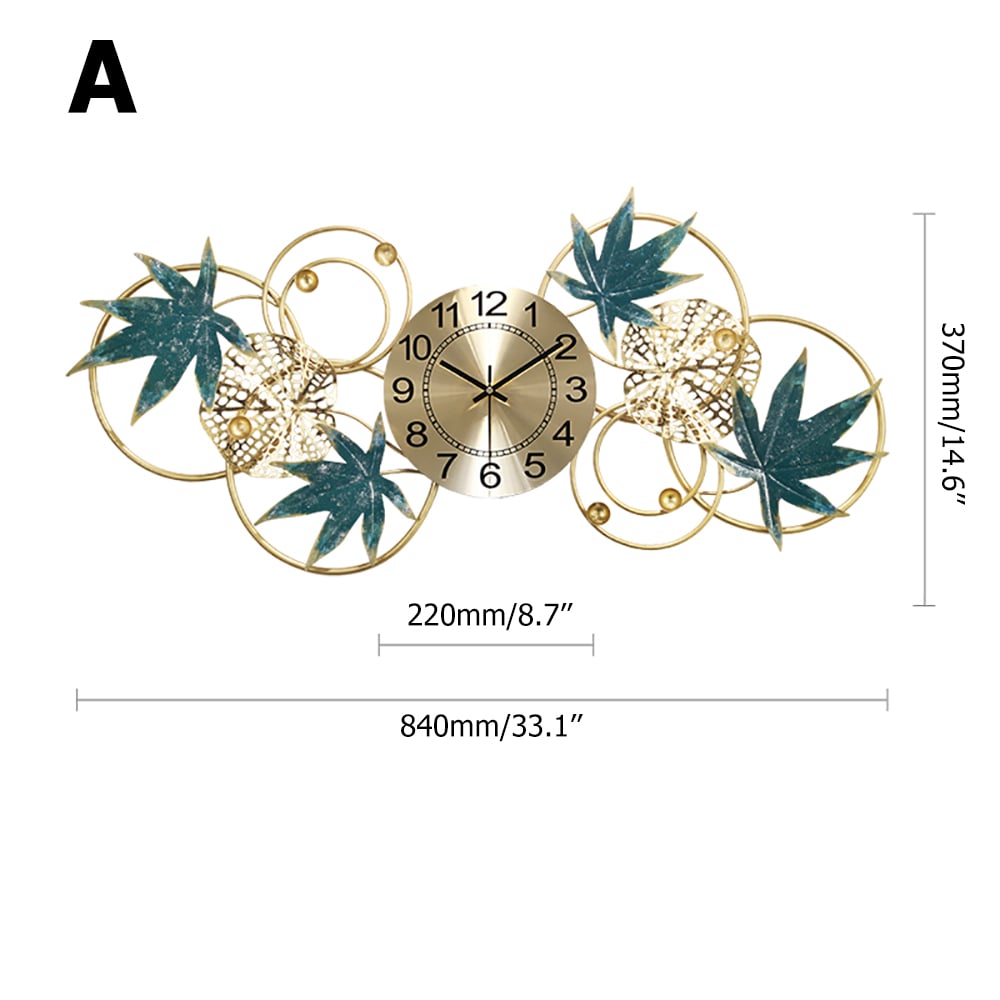 Style A Modern Maple Leaves Metal Wall Clock with Hollow-out Design window image