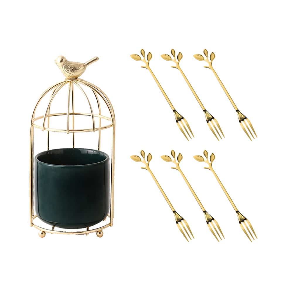 Bird Cage Utensil Organizer in Green&Gold/White&Gold-Green window image