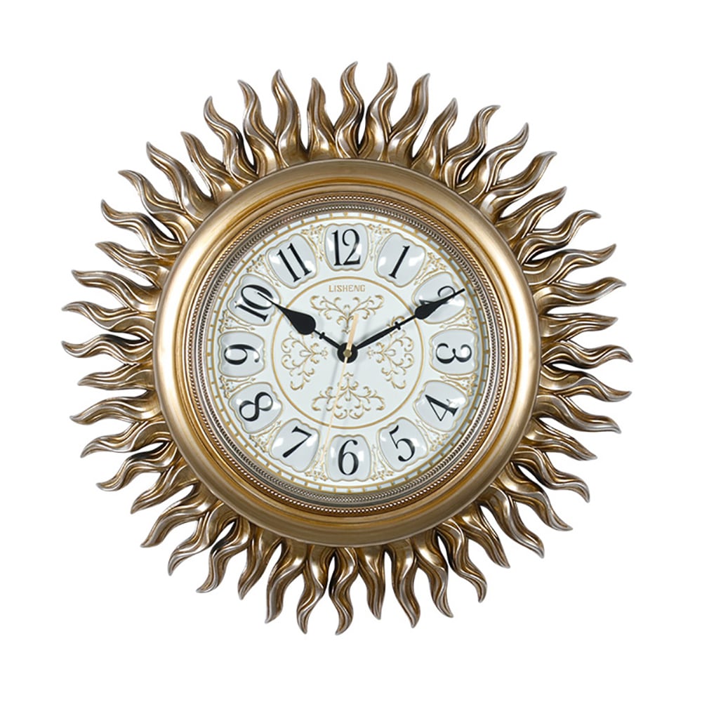 Horloge murale de luxe style européen rétro style soleil blanc et or 455 mm image de fenêtre