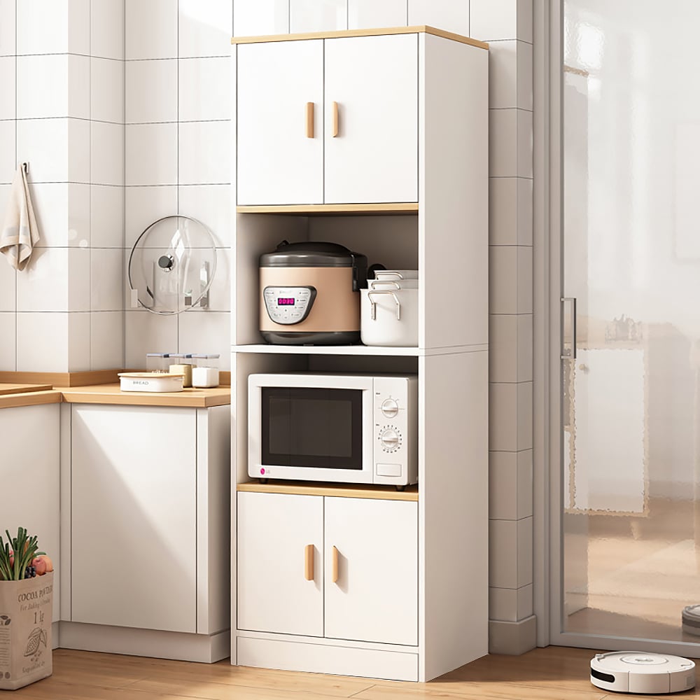 Farmhouse Sideboard Cabinet Kitchen Shelf in White for Microwave window image