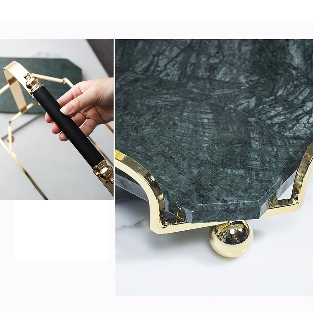 Green 2-Tier Modern Marble Desk Organiser Vanity Tray with Handle window image