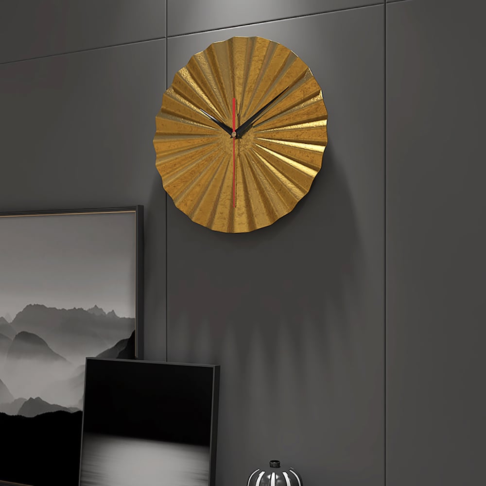 Gold Light Luxury Round Metal Fanshaped Wall Clock window image