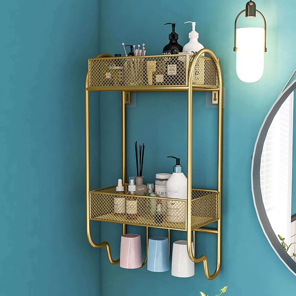 Modern Bathroom Wall Mounted Shelves in Metal with Hooks window image