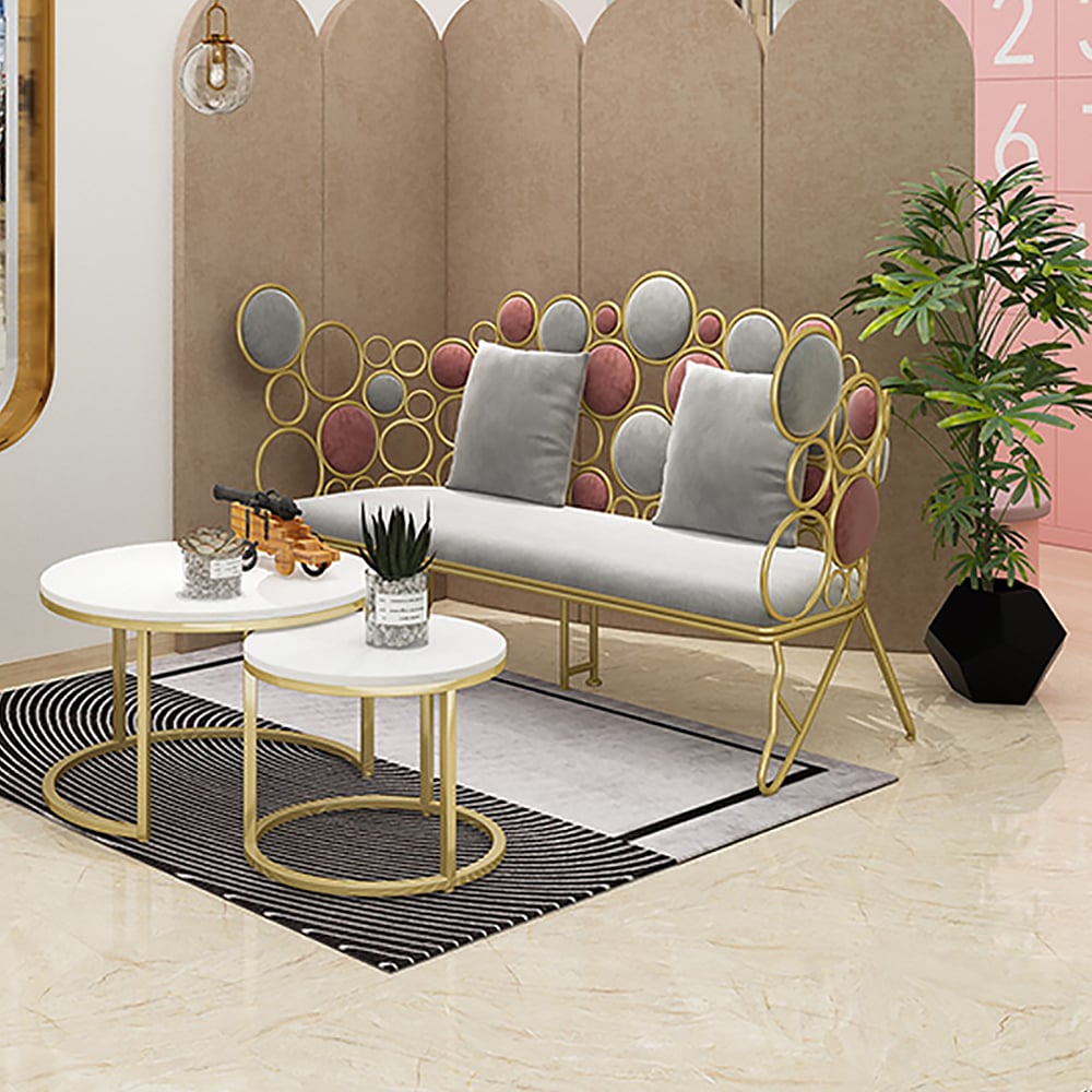 Gray Loveseat Velvet Upholstered Sofa Metal Sofa in Gold Legs 57.1" window image