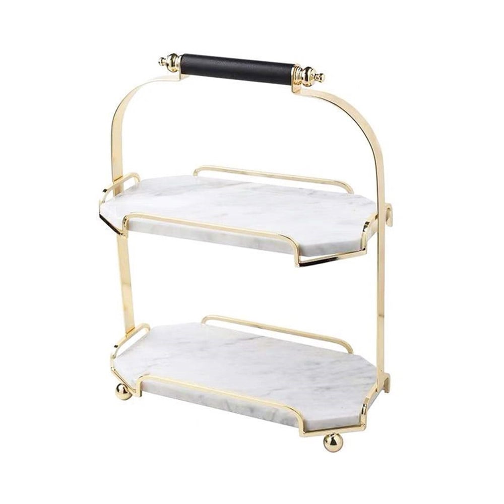 White 2-Tier Modern Marble Desk Organizer Vanity Tray with Handle window image