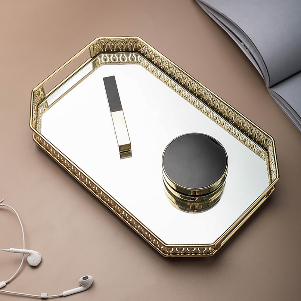 Gold Retangular Glass Mirror Serving Vanity Tray window image