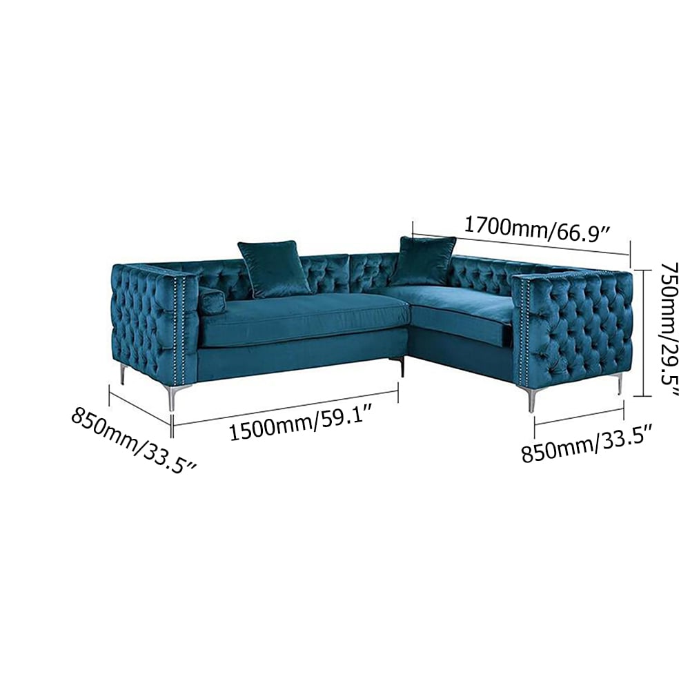 Blue Sofa Sectionals Velvet Upholstered Sofa Chesterfield Sofa in Stainless Steel window image