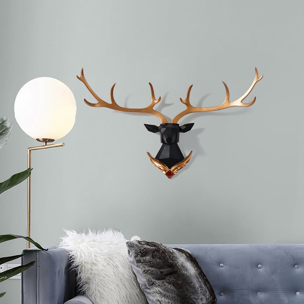 Ceative Luxury Deer Head Sculpture Wall Decor Home Resin Statues Art window image