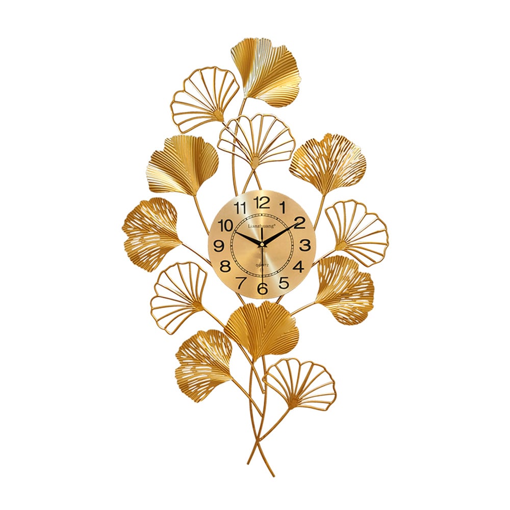 Style A European Deluxe Gold Leaf Ginkgo Design Oversized Wall Clock window image
