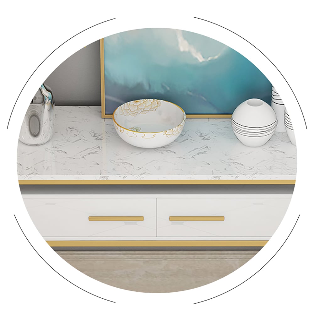 Console moderne blanche avec plateau de rangement en marbre et cadre en métal image de fenêtre