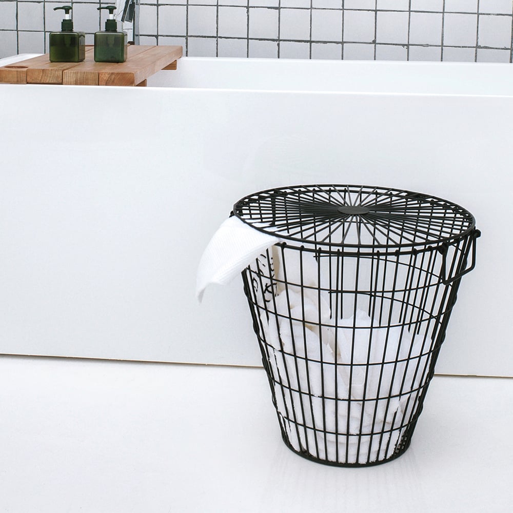 Round Wire Standing Bathroom Organizer Basket with Cover window image