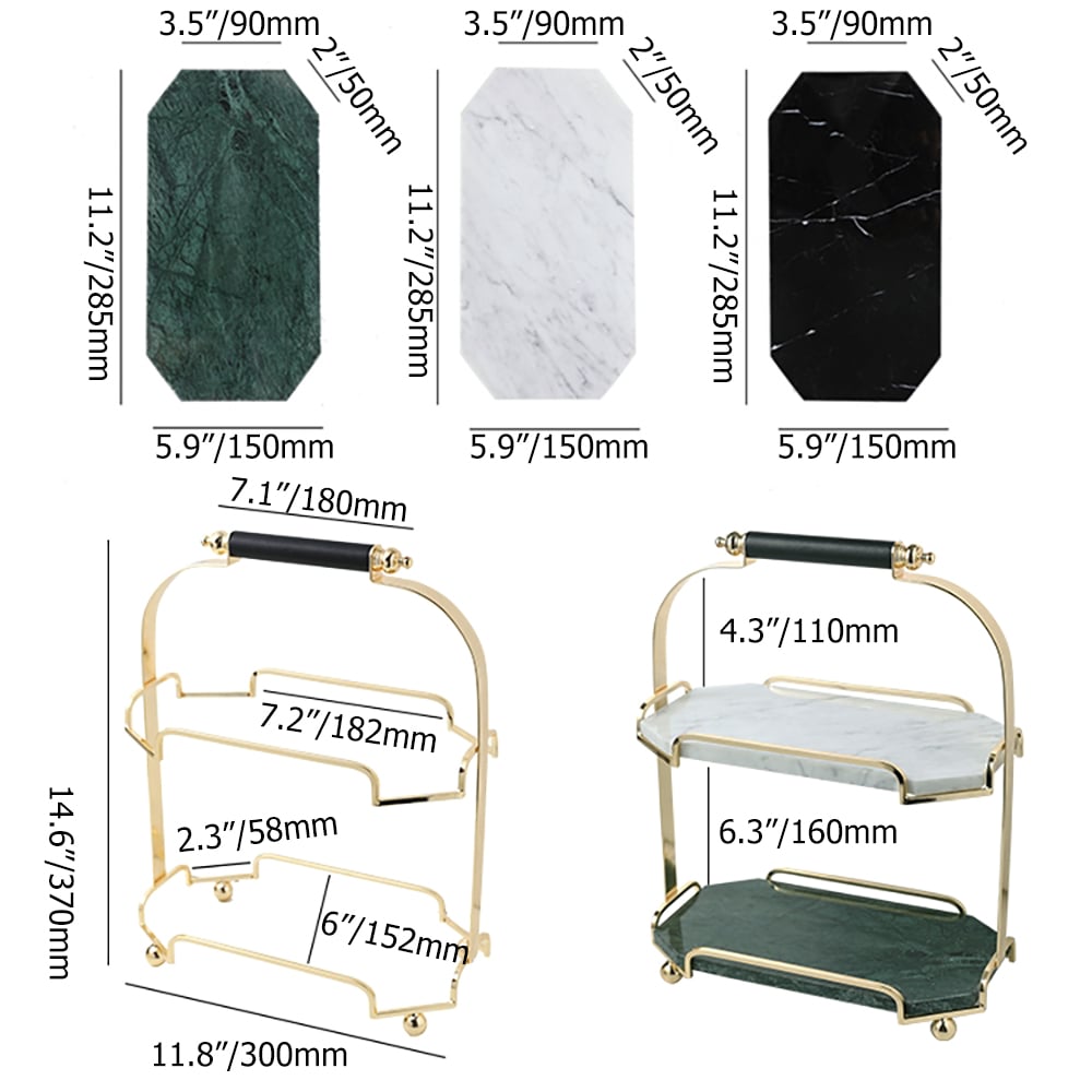 Black 2-Tier Modern Marble Desk Organizer Vanity Tray with Handle window image