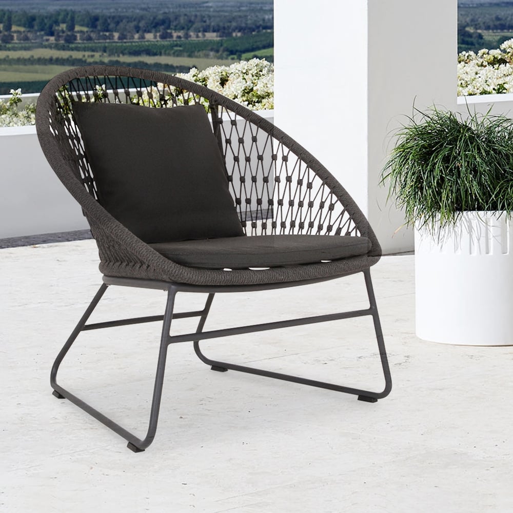 Gray Rattan Patio Side Chair with Cushion Aluminum Frame window image