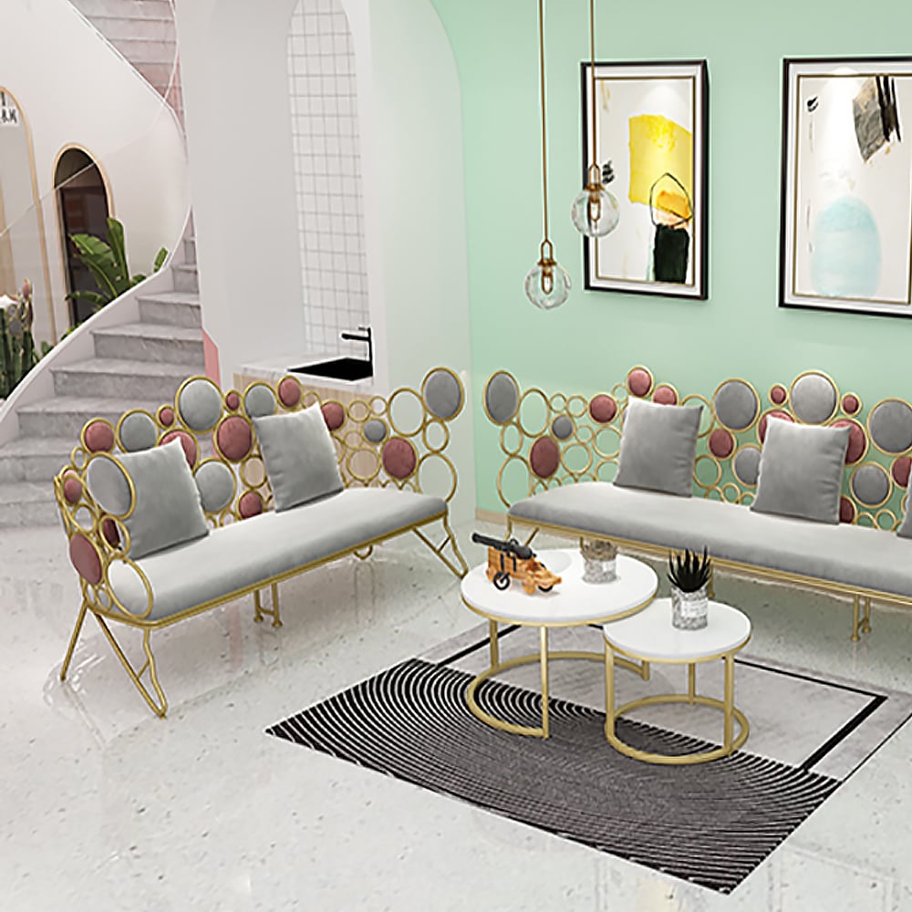 Gray Loveseat Velvet Upholstered Sofa Metal Sofa in Gold Legs 57.1" window image