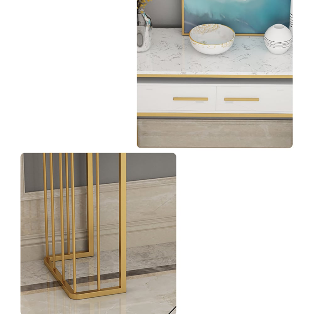 Console moderne blanche avec plateau de rangement en marbre et cadre en métal image de fenêtre