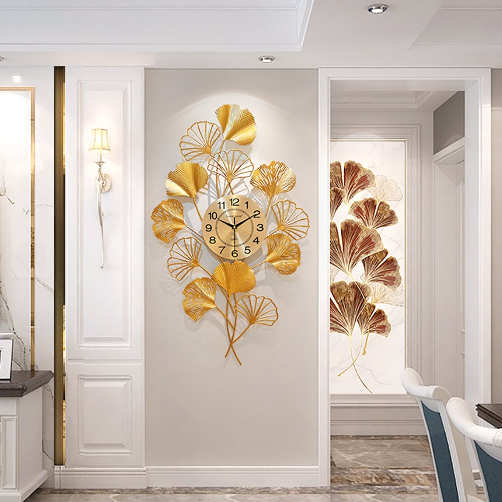 Style A European Deluxe Gold Leaf Ginkgo Design Oversized Wall Clock window image