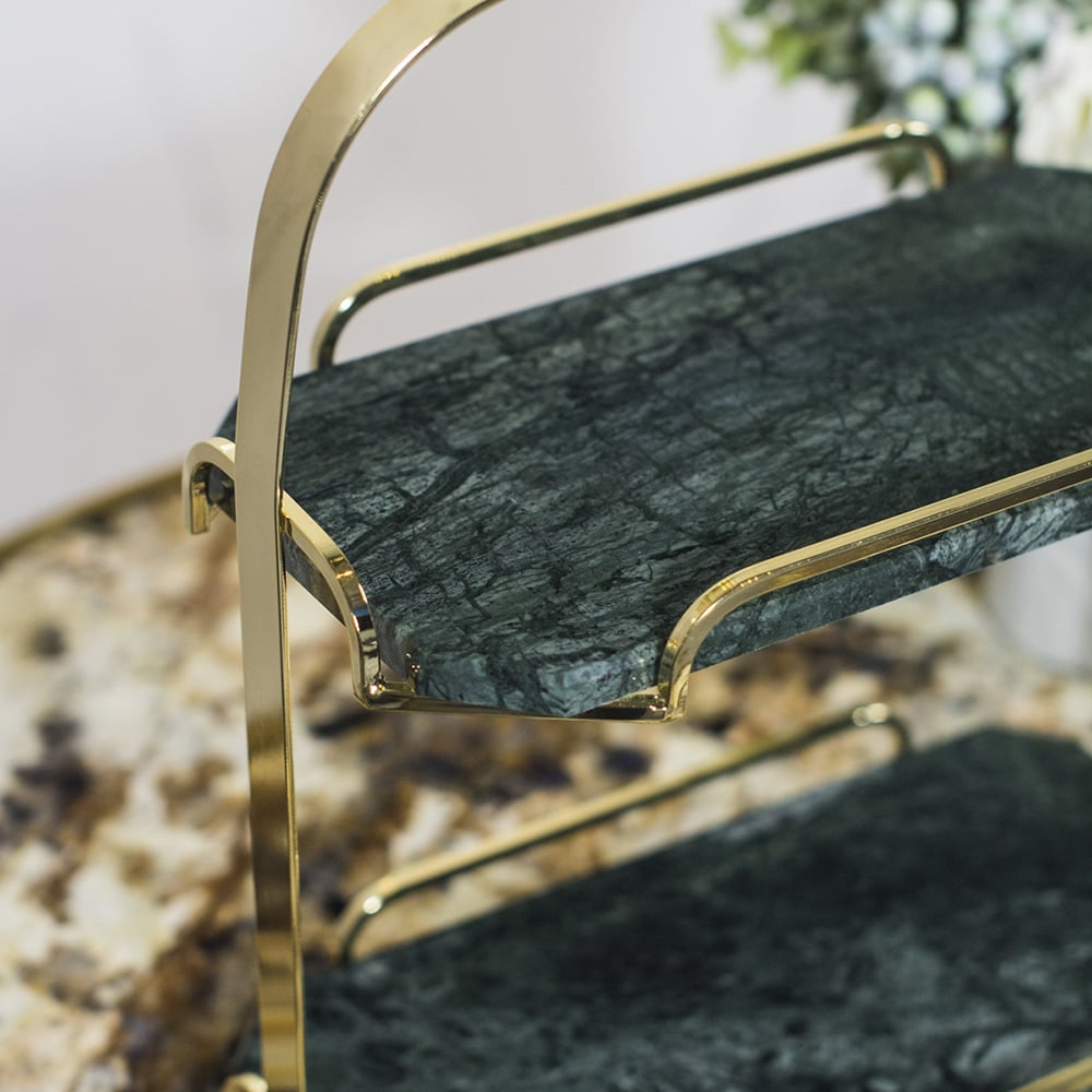 Green 2-Tier Modern Marble Desk Organiser Vanity Tray with Handle window image