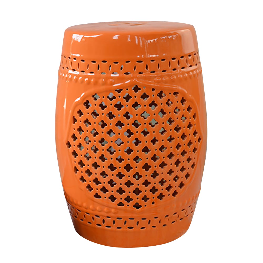 300mm Ceramic Orange Garden Stool  End Table Drum Shape window image