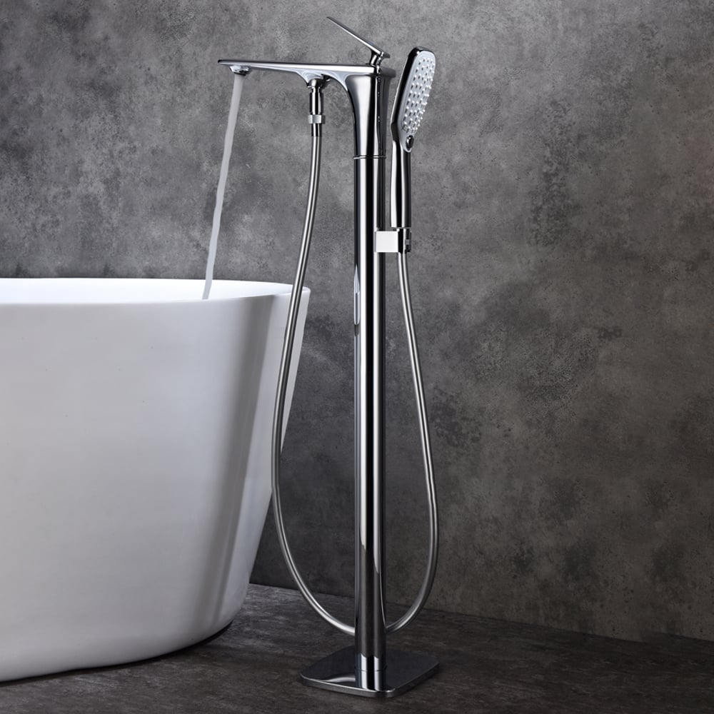 Contemporary Tub Filler Freestanding Luxury Bathtub Filler Faucet with Handheld Shower window image