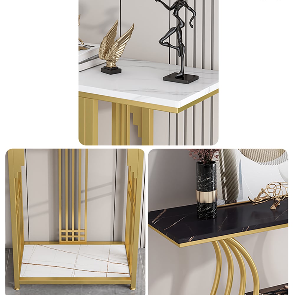 Black Console Table with Storage Sintered Stone Top & Metal Frame window image