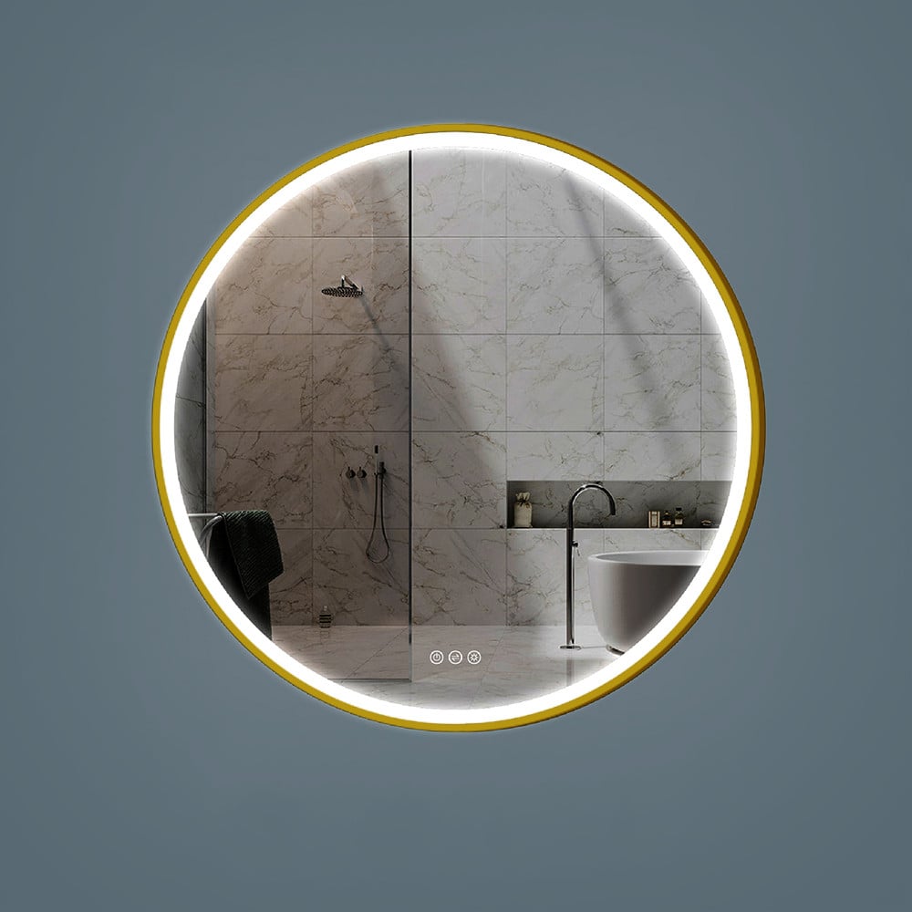 20" Gold Frame Round LED Bathroom Wall Mirror Acrylic Anti-Fog window image