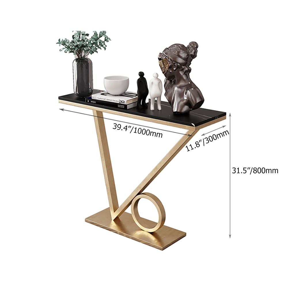 White Modern Narrow Console Table with Sintered Stone Top & Metal Frame window image