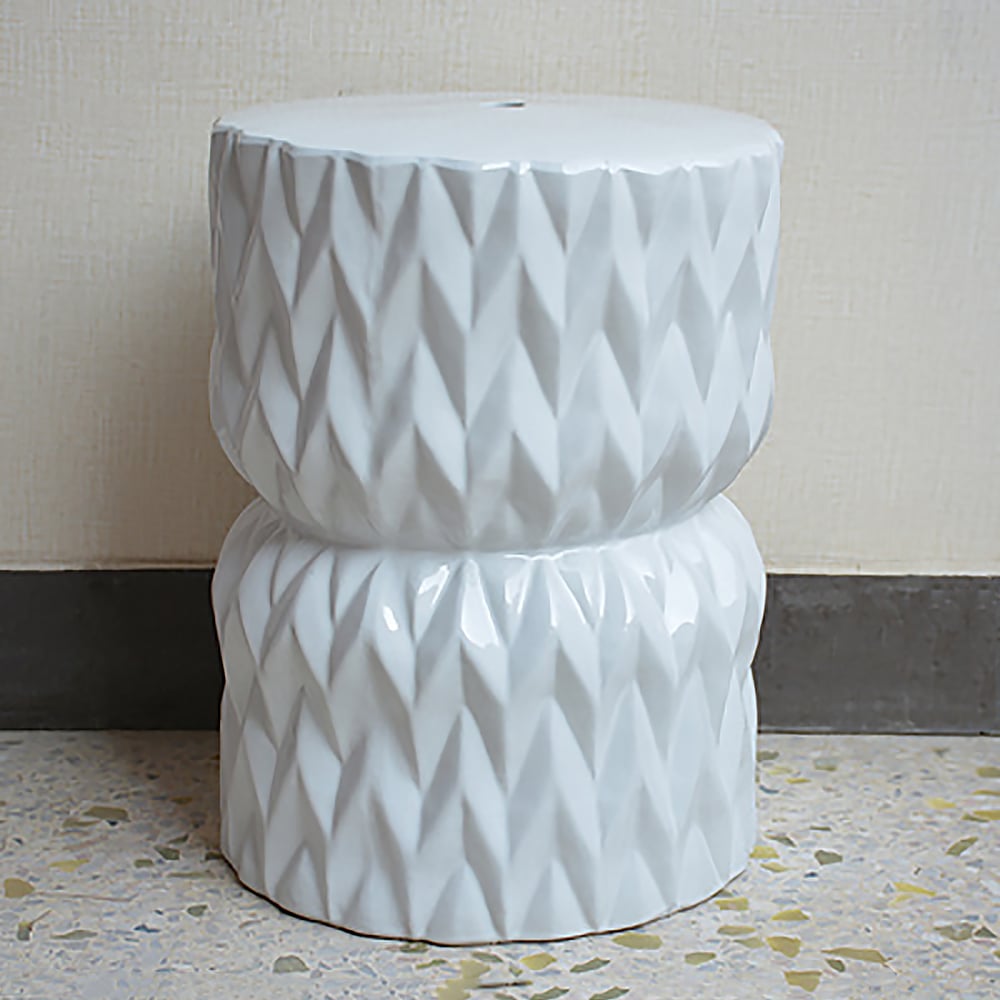 Milky White 11.8" Ceramic Garden Stool End Table African Drum Shape window image