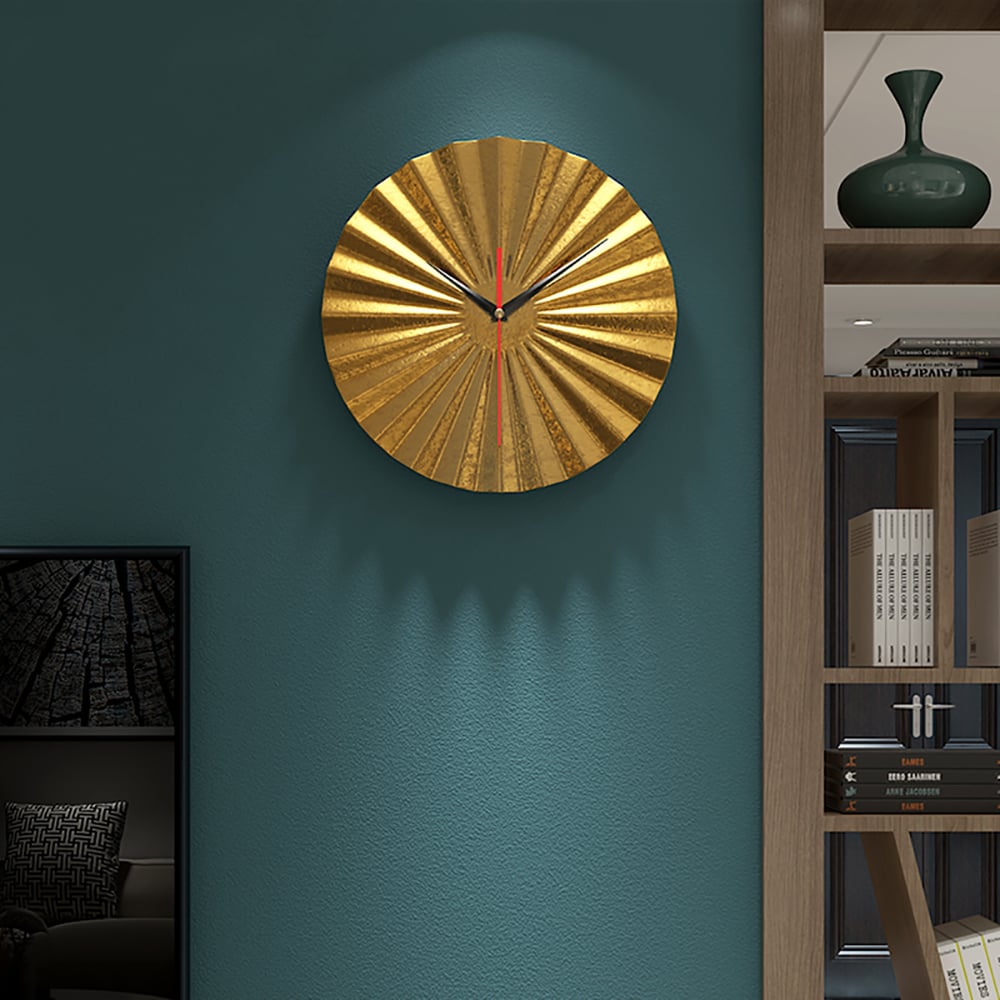 Gold Light Luxury Round Metal Fanshaped Wall Clock window image
