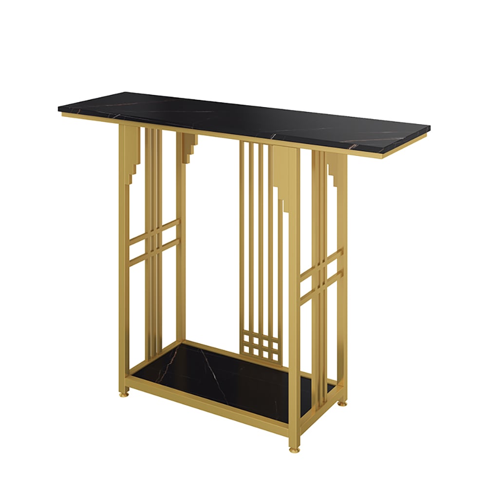 Black Console Table with Storage Sintered Stone Top & Metal Frame window image
