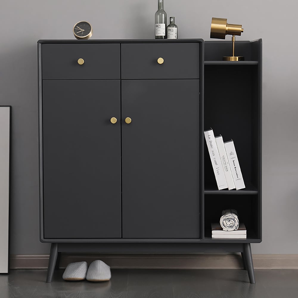 1000mm Grey Shoe Cabinet Rectangle Shoe Storage with Drawers Doors Shelves in Small window image