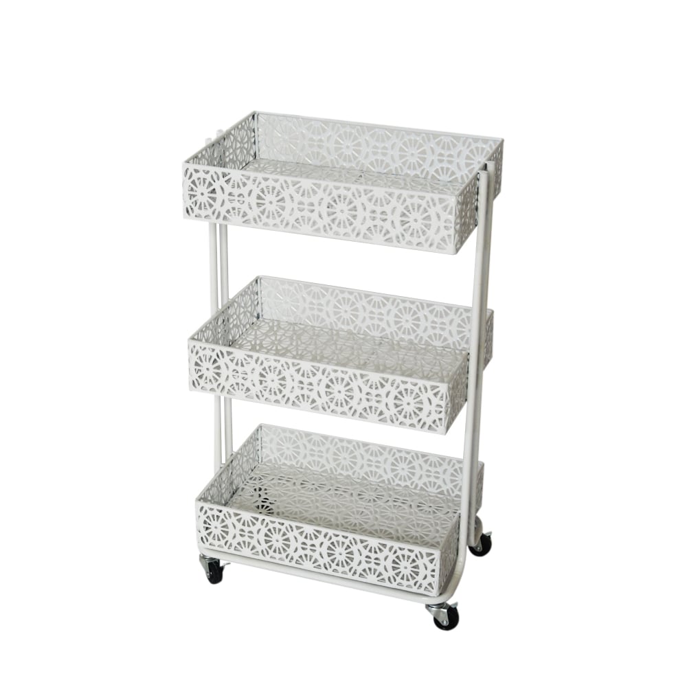 3-Tier Modern Metal Bar Cart on Wheels White window image
