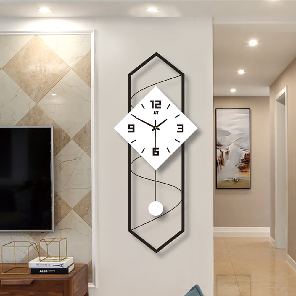 Geometric Decorative Wood&Metal Wall Clock with Pendulum window image