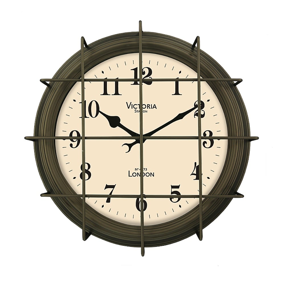 16.1" Retro-Industrial Style Round Wall Clock with Metal Wire Mesh Frame window image