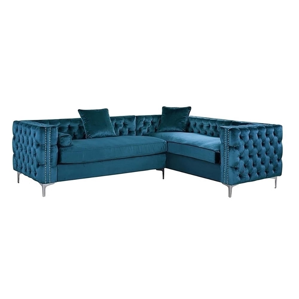 Blue Sofa Sectionals Velvet Upholstered Sofa Chesterfield Sofa in Stainless Steel window image