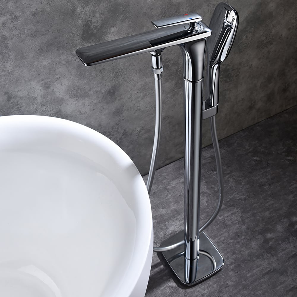 Contemporary Tub Filler Freestanding Luxury Bathtub Filler Faucet with Handheld Shower window image