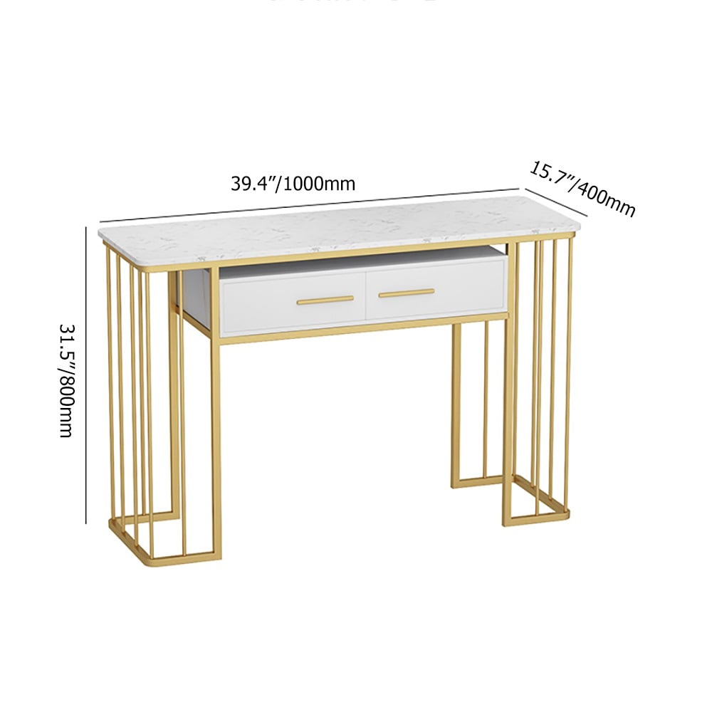 Console moderne blanche avec plateau de rangement en marbre et cadre en métal image de fenêtre