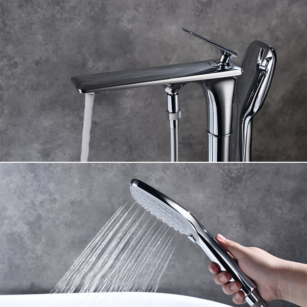 Contemporary Tub Filler Freestanding Luxury Bathtub Filler Faucet with Handheld Shower window image