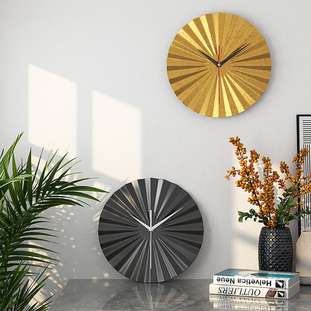 Gold Light Luxury Round Metal Fanshaped Wall Clock window image