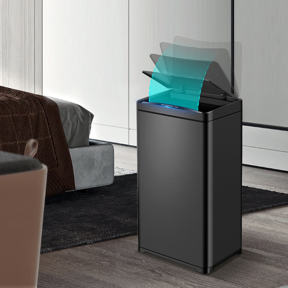 Intelligent Touchless Sensor Stainless Steel Trash Can 13 Gallon-Black window image