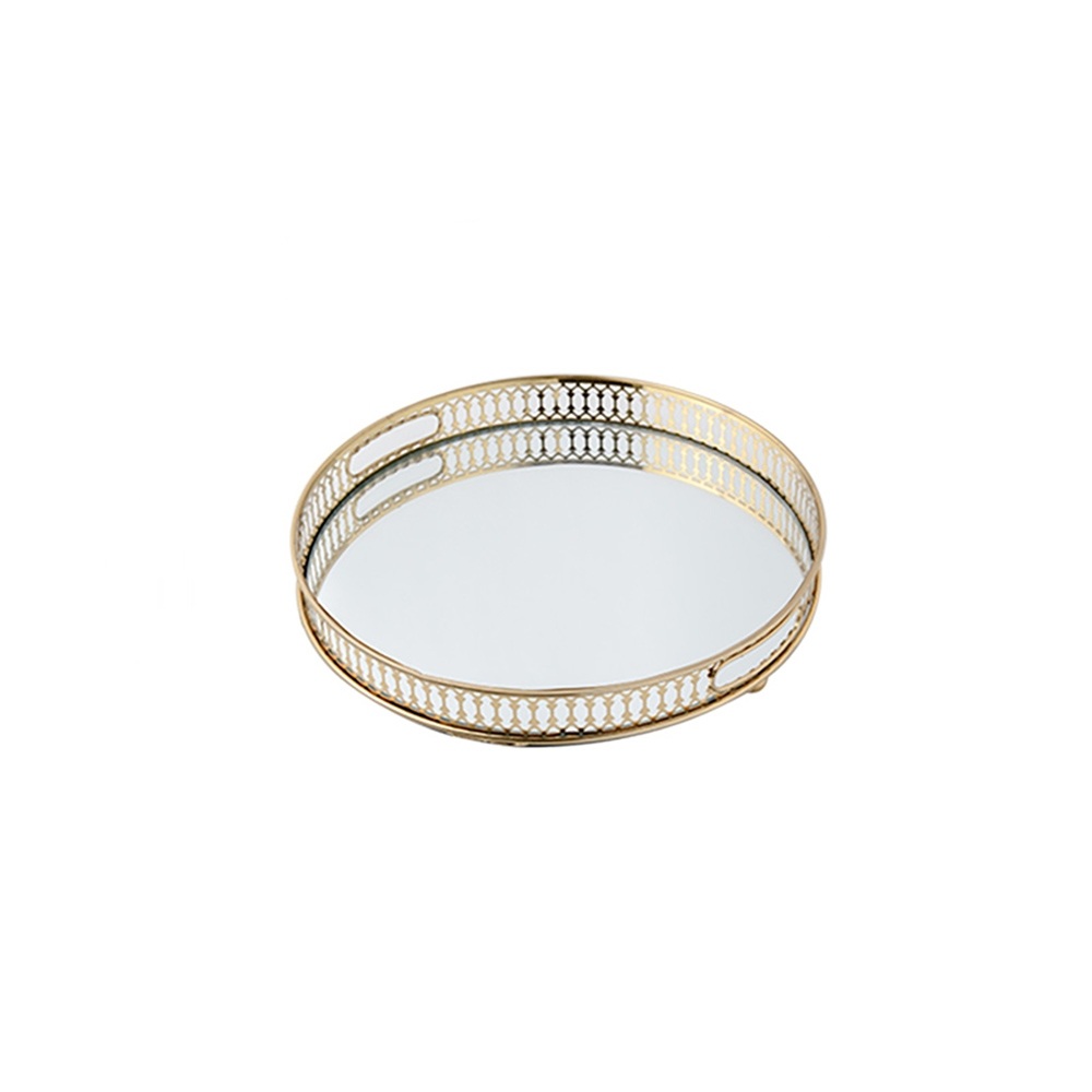 Gold Round Glass Mirror Serving Vanity Tray window image