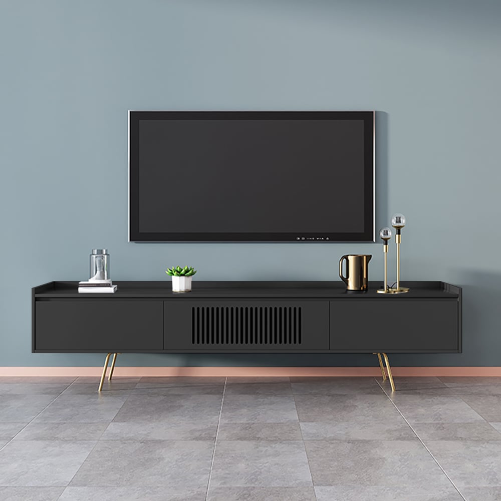 2200mm Black TV Stand Nordic Media Console with 4 Doors in Large window image